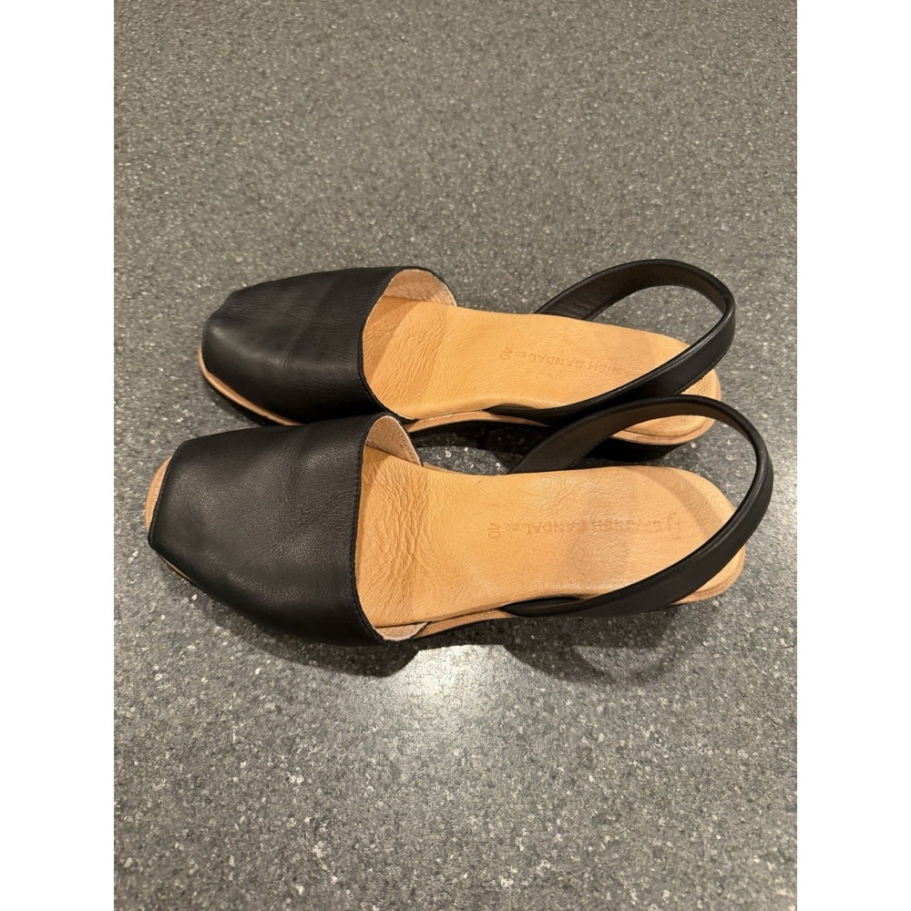 The Spanish Sandal Co Black Leather Slip-On Slingback Flat Sandals Open Toe 40